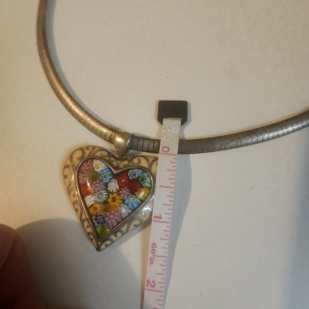 Vintage Alan K. Murano Glass Millefiori Sterlin Silver 925 Heart Pendant Neckl - Picture 8 of 9
